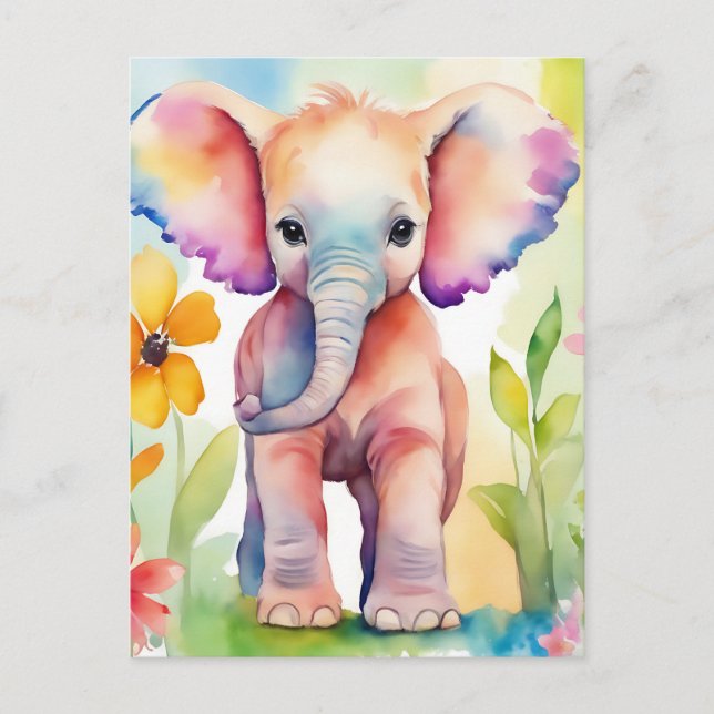 Wasserfarbe Wildtiere Elefant Postkarte (Vorderseite)