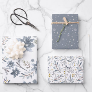 Wasserfarbe Winter Botanicale Snowflake Weihnachte Geschenkpapier Set