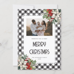 Wasserfarbe Winter Botanicals Schwarzes Kariertes  Feiertagskarte