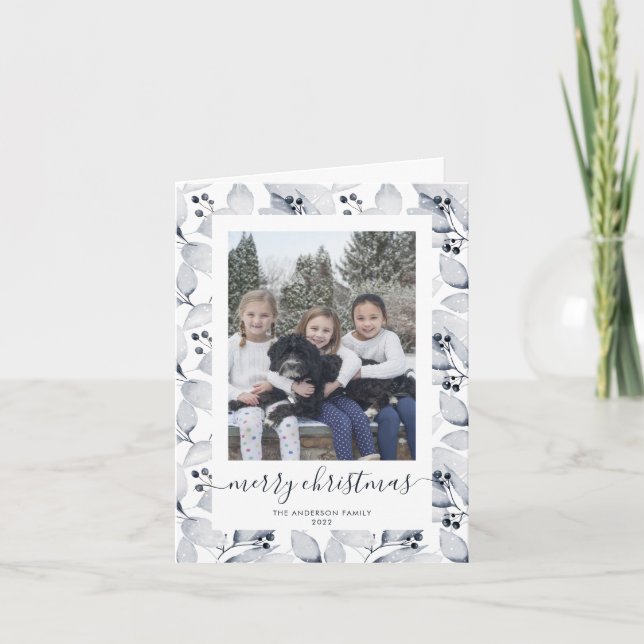 Wasserfarbe Winter Grün Foto Frohe Weihnachten (Vorderseite)