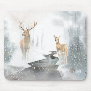 Wasserfarbe Winter Hirschszene Mousepad