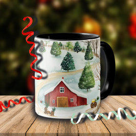 Wasserfarbe Winter Rustikale Landschaft mit Bäumen Tasse