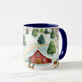 Wasserfarbe Winter Rustikale Landschaft mit Bäumen Tasse