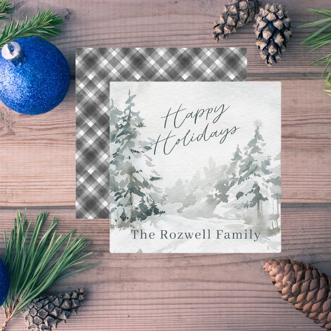 Wasserfarbe Winter Schneegebiet Personalisiert Mitteilungskarte (Von Creator hochgeladen)