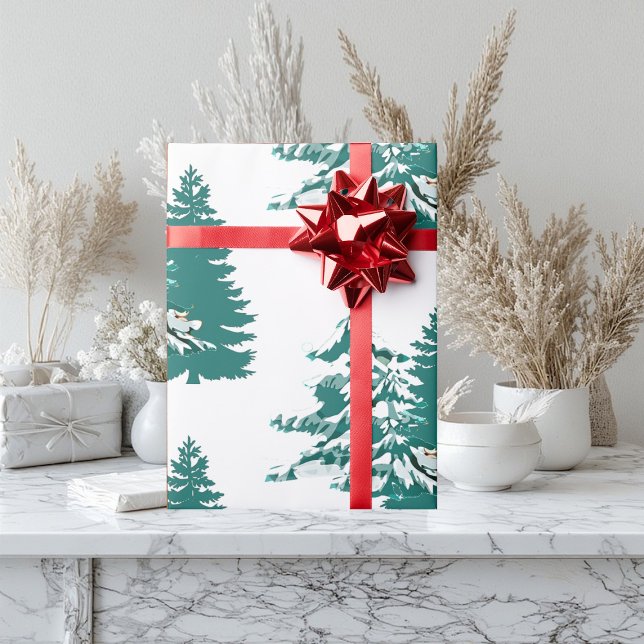 Wasserfarbe Winter Weihnachtswald Bäume Geschenkpapier (Watercolor Winter Christmas Woodland Trees Wrapping Paper)