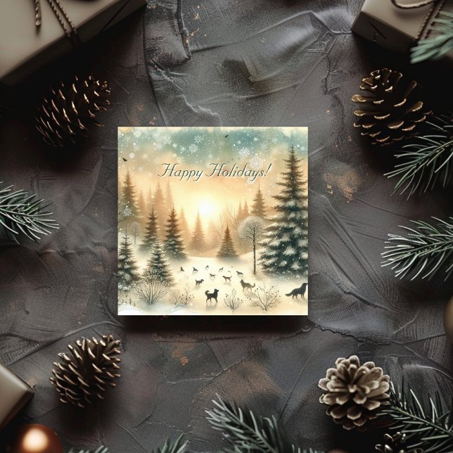 Wasserfarbe Winterfallende Schneelandschaft Feiertagskarte (Watercolor Winter falling snow landscape Holiday Card)
