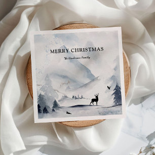 Wasserfarbe Wintergebirge Weihnachten Serviette