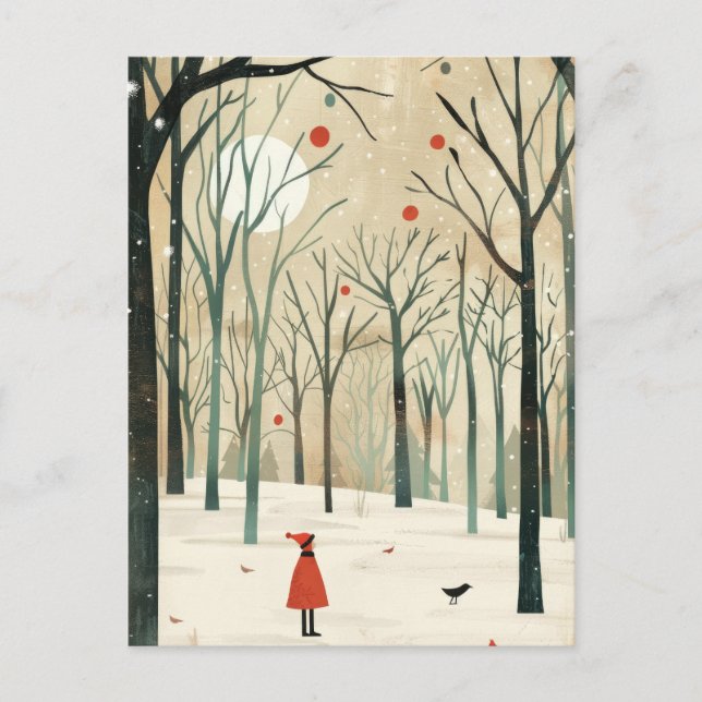 Wasserfarbe Winterlandschaft Minimalistisch Neues  Postkarte (Vorderseite)