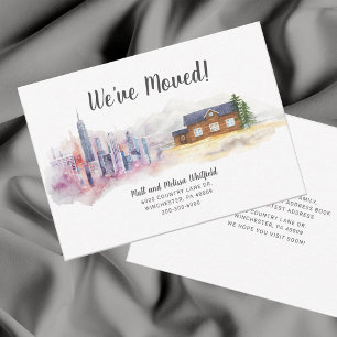 Wasserfarbe Wir haben Stadt in Land umgezogen Mitteilungskarte