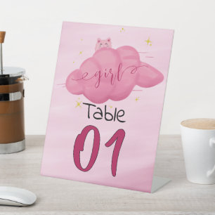 Wasserfarbe-Wolken-Babymädchen-Shower-Tischnummern Sockelschild