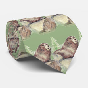 Wasserfarbe Woodchuck, Marmot, Groundhog Tierkunst Krawatte