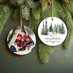 Wasserfarbe Woodland Frohe Weihnachten Foto Keramik Ornament
