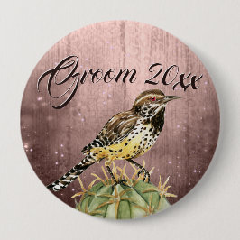 Wasserfarbe Wren auf Kakteen Wedding Button