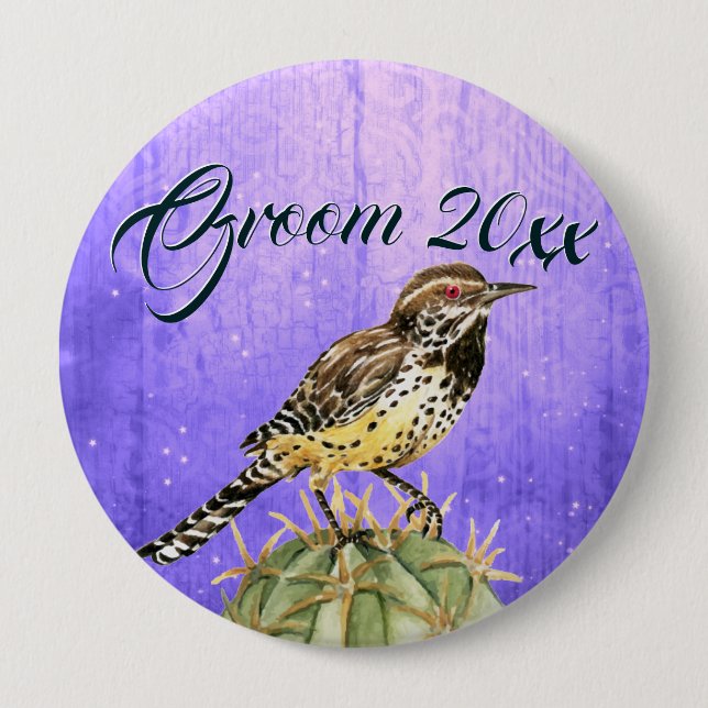 Wasserfarbe Wren auf Kakteen Wedding Button (Vorderseite)