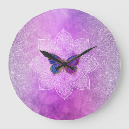 *~* Wasserfarbe Yoga Glitzer Butterfly Mandala Große Wanduhr