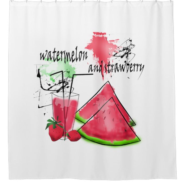 Wasserfarbe zeichn von Wassermelonen und Erdbeeren Duschvorhang (Vorderseite)