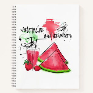 Wasserfarbe zeichn von Wassermelonen und Erdbeeren Notizbuch
