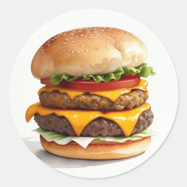 Wasserfarbe Zeichnend Cheeseburger Runder Aufkleber (Vorderseite)