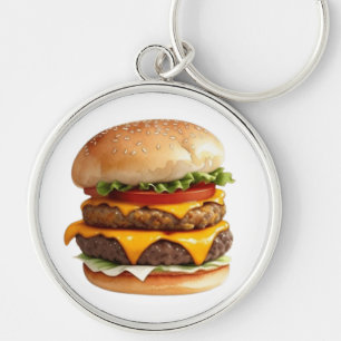 Wasserfarbe Zeichnend Cheeseburger Schlüsselanhänger