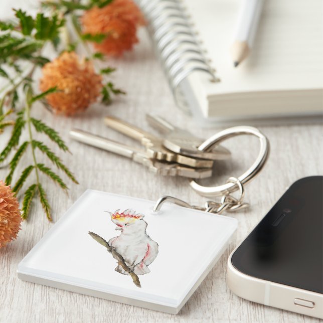 Wasserfarbe zeichnend Kakaduspapagei Schlüsselanhänger (Vorderseite rechts)