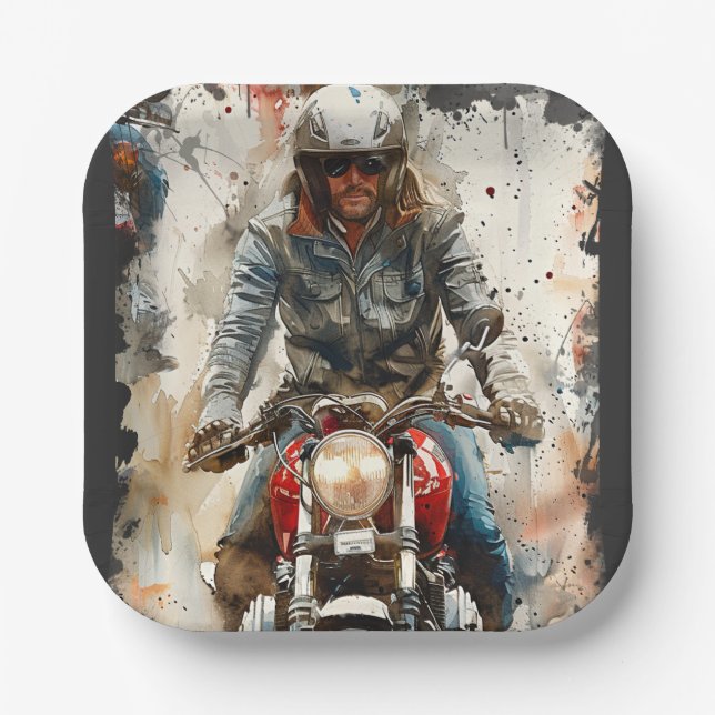 Wasserfarbe zeichnend MotoBikers Pappteller (Vorderseite)