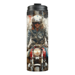 Wasserfarbe zeichnend MotoBikers Thermosbecher