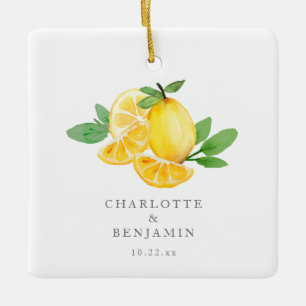 Wasserfarbe Zitronenfrucht Personalisierte Hochzei Keramikornament