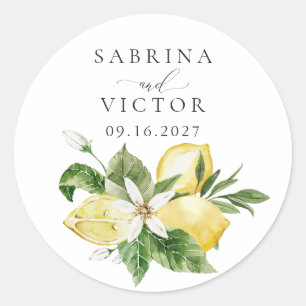 Wasserfarbe Zitrusfrüchte Grüne Blossom Hochzeit Runder Aufkleber
