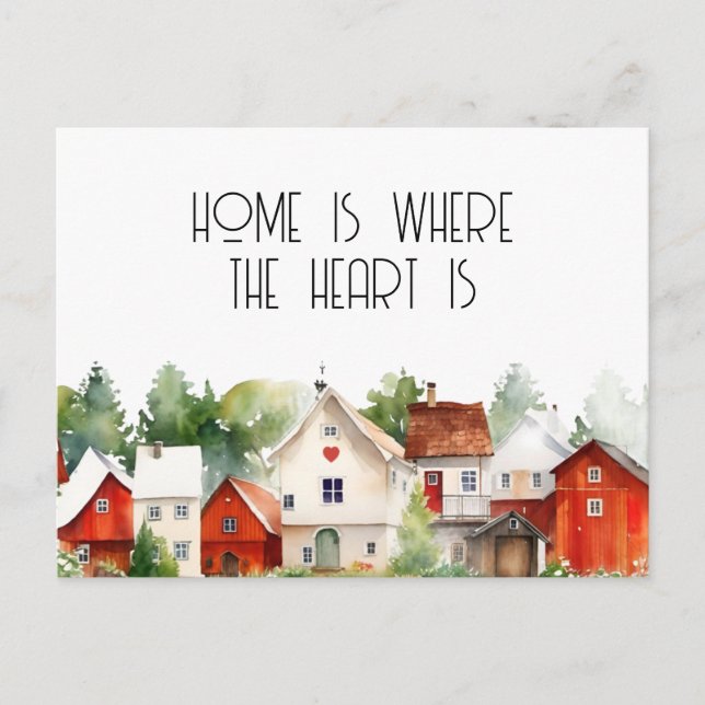 Wasserfarbe Zuhause ist, wo das Herz ist echtes An Postkarte (Vorderseite)