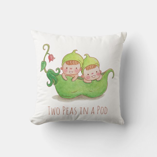 Wasserfarbe Zwei Erbsen in einem Pod Twin Kinderzi Kissen (Vorderseite)