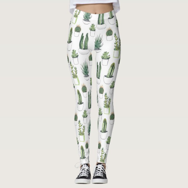 Wasserfarbekakteen u. Succulent Leggings (Vorderseite)