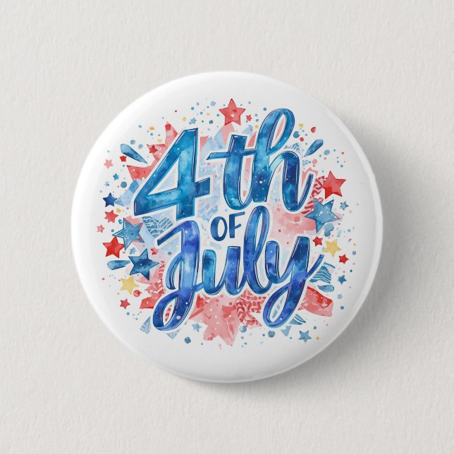 Wasserfarben 4. Juli Patriotisch Button (Vorderseite)
