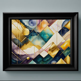 Wasserfarben Abstrakt geometrische Malerei Gold 4: Poster