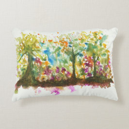 Wasserfarben Abstrakt Landschaft Art Treppen Wald Dekokissen