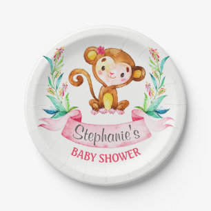 Wasserfarben-Affen-Girl-Babydusche Pappteller
