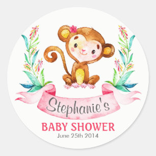 Wasserfarben-Affen-Girl-Babydusche Runder Aufkleber