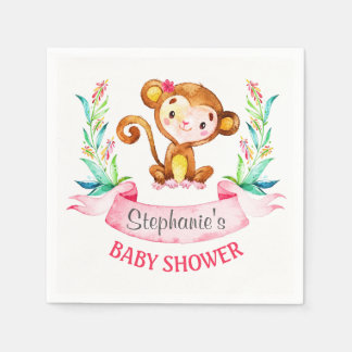 Wasserfarben-Affen-Girl-Babydusche Serviette
