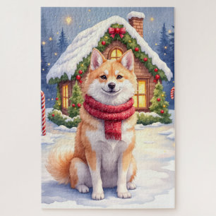 Wasserfarben Akita Lebkuchenhäuschen Weihnachten  Puzzle