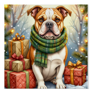 Wasserfarben American Bulldog Weihnachtsfeiertag Poster