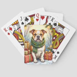 Wasserfarben American Bulldog Weihnachtsfeiertag Spielkarten