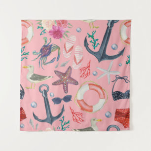 Wasserfarben-Anchor-Sternfisch-Muster Wandteppich