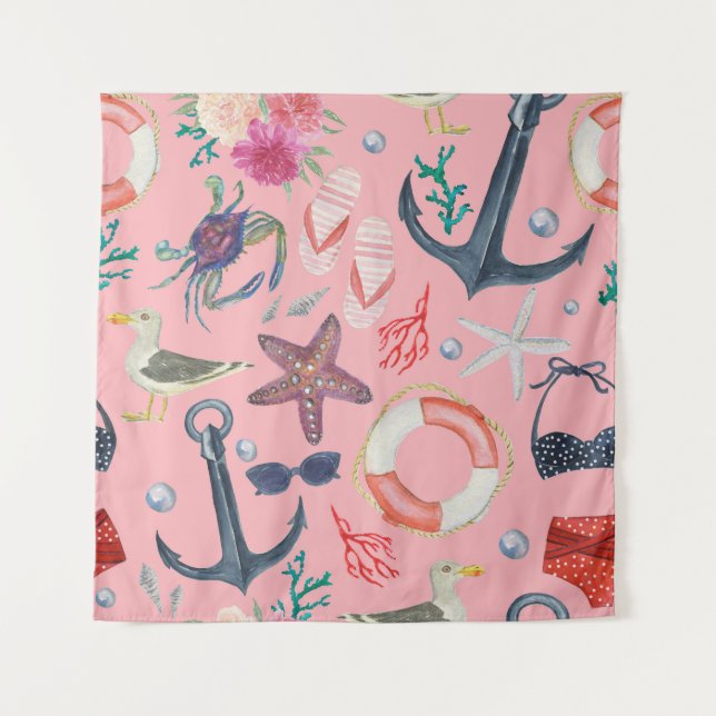 Wasserfarben-Anchor-Sternfisch-Muster Wandteppich (Vorderseite)