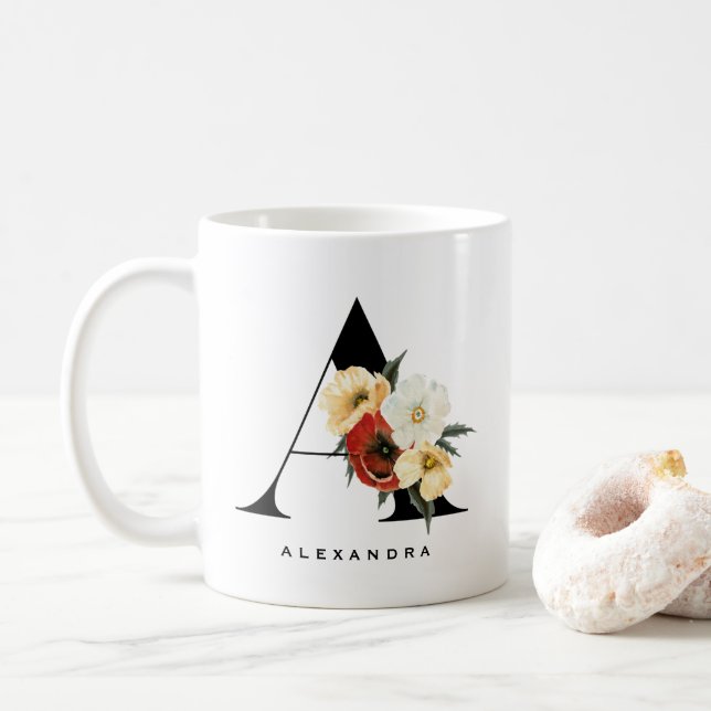 Wasserfarben Anemon Botanicals Letter A Monogram Kaffeetasse (Mit Donut)