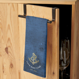 Wasserfarben Anker Nautic Add Boat Name Navy Blue Geschirrtuch