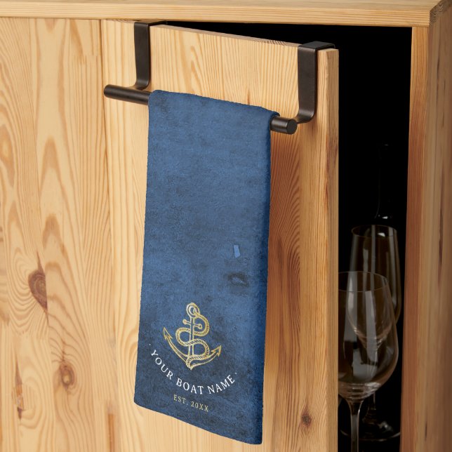 Wasserfarben Anker Nautic Add Boat Name Navy Blue Geschirrtuch (Drittel gefaltet)