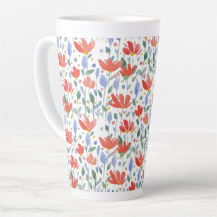 Wasserfarben-Aquarell-Wildblumen in süßem Rot und Milchtasse