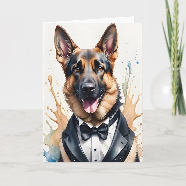 Wasserfarben Art German Shepherd Tuxedo Black Kraw Karte (Vorderseite)