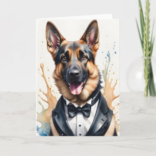 Wasserfarben Art German Shepherd Tuxedo Black Kraw Karte