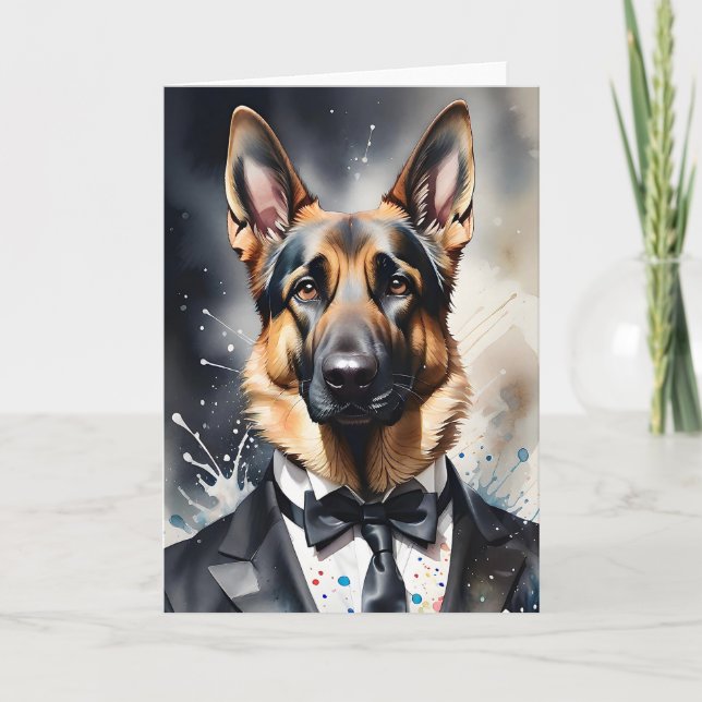 Wasserfarben Art German Shepherd Tuxedo Black Kraw Karte (Vorderseite)