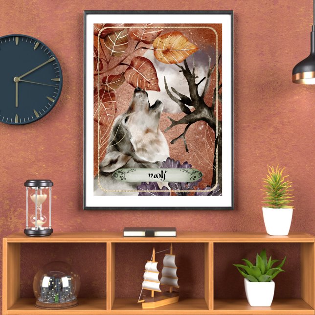 Wasserfarben Art Wolf Howling auf Vollmond Natur Poster (Von Creator hochgeladen)